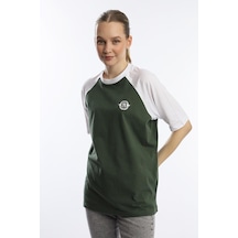 Kadın Oversize Fit Reglan Kol Basic Tişört Haki