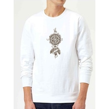 Dreamcatcher Pusula Baskılı Beyaz Erkek Örme Sweatshirt
