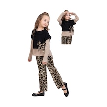 196-missbelinda 9-12 Yaş Üçlü Leopar Takım - Açık Kahve Çok Renkli