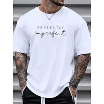 Erkek Perfectly Baskılı Tişört Bisiklet Yaka Yazlık Kısa Kol T-shirt - Beyaz