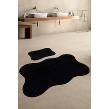 Anatolia 2'li Siyah 80x140 + 50x70 Cm Büyük Ebat Banyo Paspası Seti Kaymaz Tabanlı Klozet Takımı Siyah