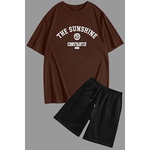 Uyguntarz Unisex Sunshine Baskılı Şort Takım Kahverengi