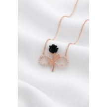 Çekirdekjewelry Sonsuzluk Siyah Gül Kolye 925 Ayar Gümüş Rose Gold Kaplama Taşlı Zarif Kadın Kolyesi Pembe