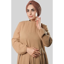 Hürrem Bone Kahve Çapraz Büzgülü Piliseli Tesettür Bone Fukuro Kendinden Desenli 2316 14 Kahverengi