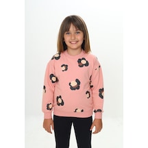 Toontoy Kız Çocuk Relax Fit Bisiklet Yaka Düşük Omuz Baskılı Sweatshirt - 2 İplik Mercan