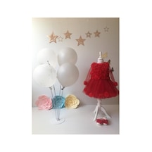 Hayy Baby Kids Wear Kız Bebek Kırmızı Şifon Çiçekli Elbise