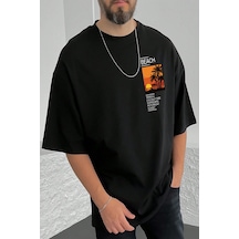 Erkek Beach Baskılı Oversize Tshirt Siyah