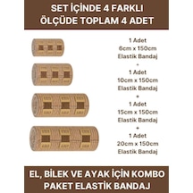 Elastik Bandaj Seti 4 Lü 1x6cm+1x10cm+1x15cm+1x20cm 16 Klipsli 4,5 Metreye Kadar Uzar, Spor Ve Günlük Kullanım