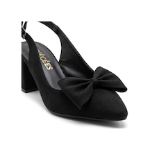 Rayvora Kadın Şık Fiyonk Detaylı Dış Materyal Kumaş Orta Topuk 5.5 Cm Slingback Günlük Ve Abiye Stiletto Klasik Topuklu Ayakkabı 5.5 Cm Siyah