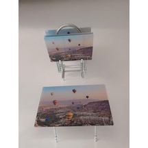 Liza Serisi Çanta Zigon, 4 Lü Katlanabilir Sehpa, Cam Sehpa, Çanta Sehpa Krom Ayak Kapadokya