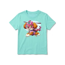 Urbantrendstore Paw Patrol Unisex Kız Çocuk Bisiklet Yuvarlak Yaka Basic Kısa Kollu %100 Pamuk Tişört Mint