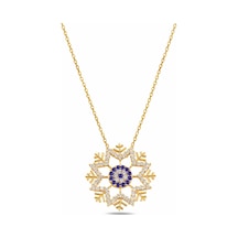Çekirdekjewelry 925 Ayar Gümüş Kar Tanesi Kolye Sarı Kaplama Mavi Taşlı Zirkon Taşlı Zarif Tasarım Sarı