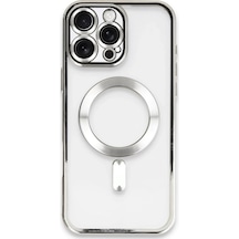 Apple iPhone Uyumlu  16 Pro İçin Kılıf Kamera Lens Korumalı M-safe Destekleyen Şeffaf Silikon Kross Kapak Gümüş