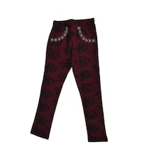 Timi Kids Kız Çocuk Tayt Kışlık Kalın Dokuma Kumaş Cebi Boncuklu Bordo 8-9 Bordo