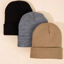 Eke Tekstil Unisex Katlamalı 3'lü Bere Seti Kırmızı - Beyaz- Pembe