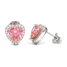 Heart Pink Aleksandrit İthal Gümüş Küpe-735 Silver