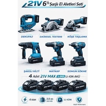 Drillpro Pro Xl 4 Akülü 2 Şarjlı Kömürsüz Vpower Profesyonel 6 Makine Kombo 6 Lı Set