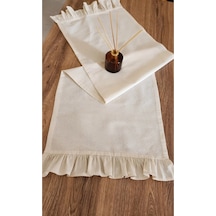 Fırfırlı Keten Runner - 40x110 Cm - Krem Fırfırlı Keten Runner Cappucino