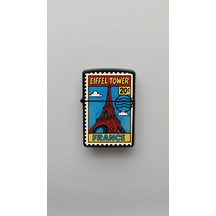 Stamp Eiffel Tower Benzinli Siyah Çakmak Magnet Hediye Siyah