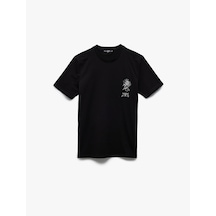 Koton Baskılı Pamuklu Bisiklet Yaka Kısa Kollu Slim Fit Tişört Siyah 5sam10411hk Siyah