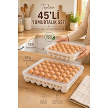 Porsima Peggy 45'li Yumurtalık Seti 15'li + 30'lu Yumurtalık, Buzdolabı Uyumlu Yumurta Saklama Kabı, Bpa İçermez, Kapaklı Yumurta Kutusu Yumurtalık Buzdolabı Organizeri Saklama Kabı Beyaz
