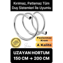 Premium Paslanmaz Krom Patlamaz Kopmaz Tüm Duş Sistemleriyle Uyumlu Uzayan Spiral Hortum Örgü 2 Mt Metal