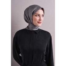 Armine Sura Saf İpek Eşarp 9622 33 Gri Geometrik Desen
