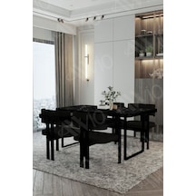 Avvio Mary Metal Ayak Tokyo Demonte Sandalye 80x120 Yemek Masası Mutfak Masası 4 Kişilik Siyah Mermer