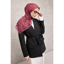 Silk Home Pamuk Polyester Soft Eşarp Vişne Çiçek Desenli Kaymaz Dokulu Tok Duruşlu 90x90 Çok Renkli