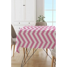 Pembe Zigzag Desenli Dokuma Leke Tutmaz Masa Örtüsü Mso303n11