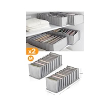 2 Adet - 11 Gözlü Gri Benekli Çekmece İçi Düzenleyici Organizer Medium Kumaş Gri Diğer