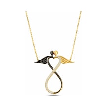 Çekirdekjewelry Kalp Detaylı Sonsuzluk Kolye Siyah Gold & Tasarım 925 Ayar Gümüş Sarı