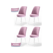 Canisa Concept Dexa Serisi, Üst Kalite Yemek Odası Sandalyesi, Metal Beyaz Iskeletli, 4 Adet Pembe Metal, Pembe