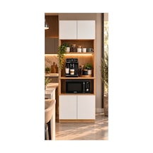 Kahve Köşesi Dolabı Modern Led Aydınlatmalı Raflı Mutfak Rafı Dolabı Atlantik Çam