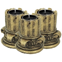 Şamdan Dekoratif Mumluk Eskitme Şamdan Set 3 Lü Üçlü Tealight Uyumlu Sütun Model - Altın Eskitme