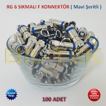 Rg6 Sıkmalı F Konnektör Mavi Şeritli - 100 Adet