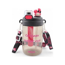 Kuromi Hello Kitty Çizgifilm Karakterli Çocuk Suluğu - Askılı Çift Kapaklı Pipetli Matara 750ml Pembe