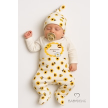 Babyden's Anneannesinin Balı Yazılı 3'lü Set Uzun Kol Body, Patikli Alt Ve Şapka Unisex Bebek Giyim Ekru