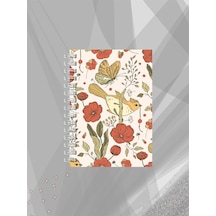 Kuş Ve Çiçek Desenli Çizgisiz Defter 60 Yaprak- 120 Sayfa Tel Spiralli Çok Renkli