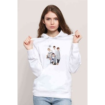 By Monsta X Minhyuk I M Baskılı Beyaz Kadın Kapşonlu Sweatshirt