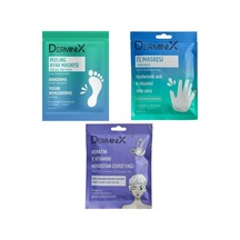 Derminix Nemlendirici El Maskesi + Keratin & E Vitamini & Hindistan Cevizi Yağı Bone Saç Maskesi + Peeling Ayak Maskesi 3'lü