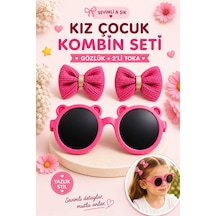 Kız Çocuk Kombin Seti Gözlük + 2 Li Toka Hafif, Şık Ve Yazlık Stil Pembe