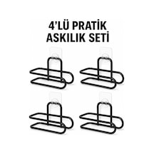 Mey İthalat Siyah Metal Wc Kağıtlık Yapışkanlı Duvar Tipi Tuvalet Kağıdı Tutucu Seti 4 Adet Çok Renkli