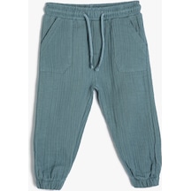 Koton Jogger Pantolon Cep Detaylı Beli Lastikli Dokulu Mavi 4smb40011tw 4SMB40011TW614 Mavi