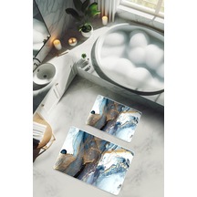 Yıkanabilir Kaymaz Tabanlı Modern Desenli 2'li Banyo Paspas Takımı Bps0016 Renkli