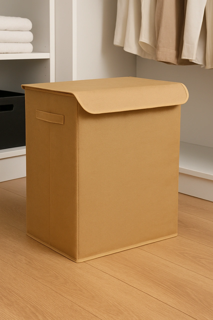 Bej Kapaklı Katlanır Kirli Çamaşır Çocuk Odası Oyuncak Saklama Kutusu Sepet 40x50x30 Bej