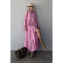 Madmext Pembe Çizgili Düğmeli Uzun Elbise Mg2392 Pembe