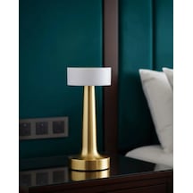 Şarjlı Dokunmatik Led Masa Lambası 3 Renk Dimmer Özellikli Altın 15217453