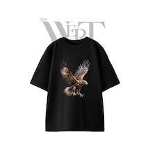 Thewert Altin Kartal Tasarım Baskılı Ünisex Siyah Oversize T-shirt
