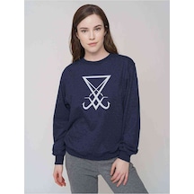 Lucifer Sigil 2 Baskılı Indigo Mavi Kadın Sweatshirt